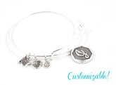 Silver Wire Adjustable Charm Bangle Bracelet